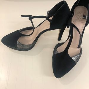 Vince Camuto suede black silver heels Size 8.5